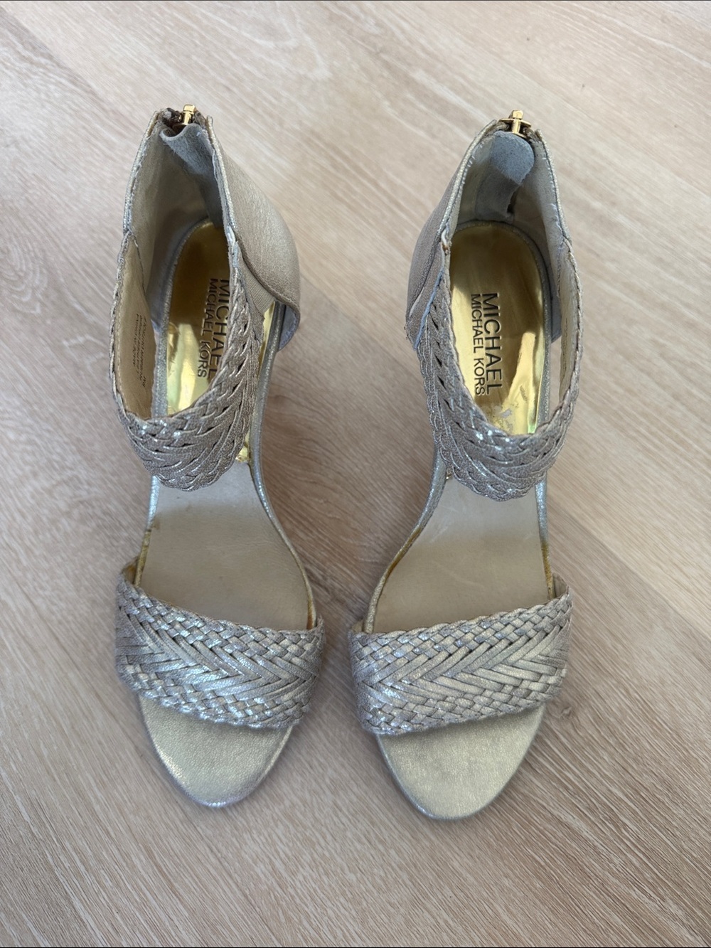 Michael Kors Braided Metallic Ankle-Strap Heels - Gold
